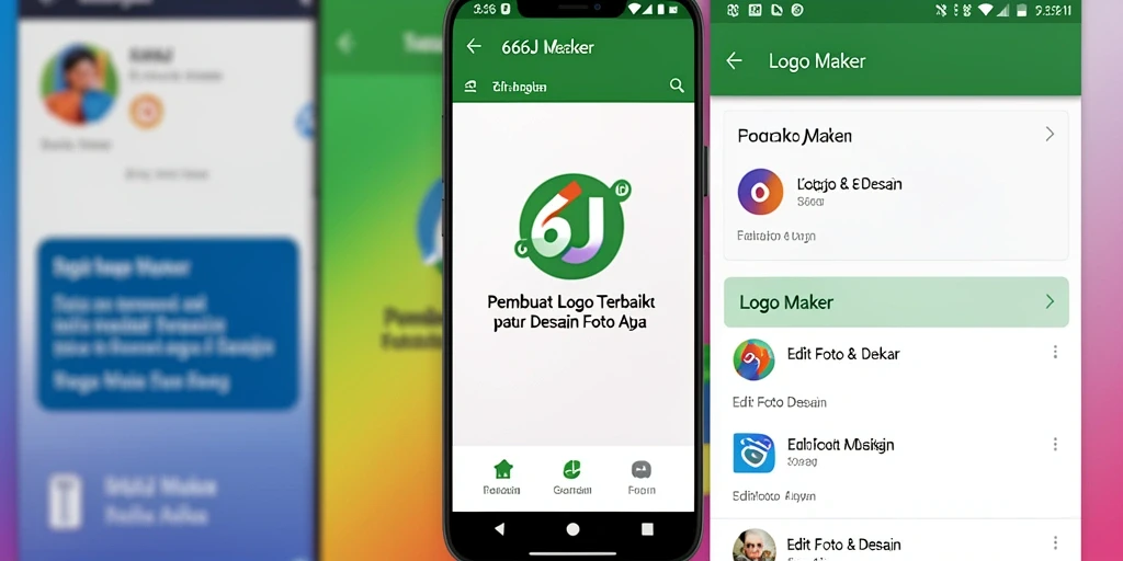 Tampilan antarmuka aplikasi 666J yang user-friendly dan fitur Logo Maker.