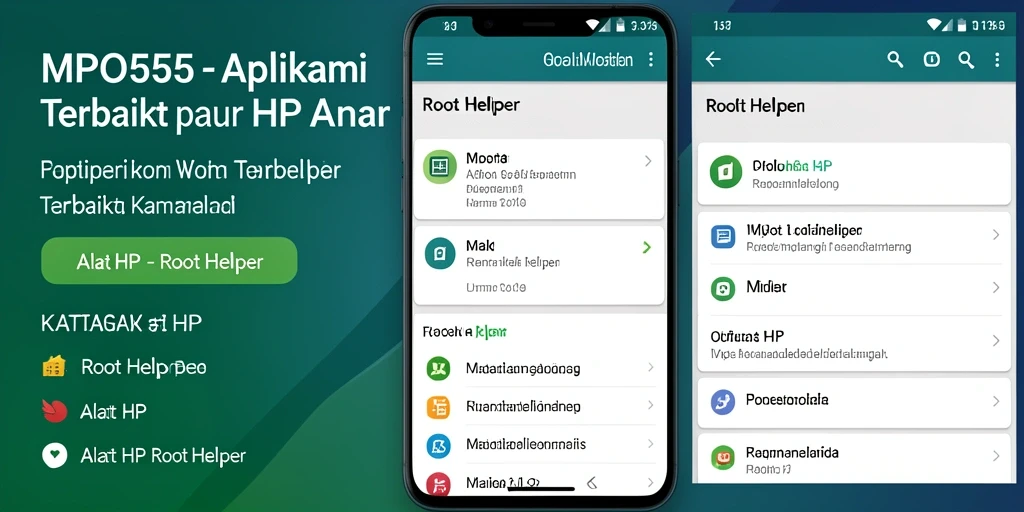 Screenshot utama MPO555 menunjukkan antarmuka sederhana dan fungsionalitas Root Helper.