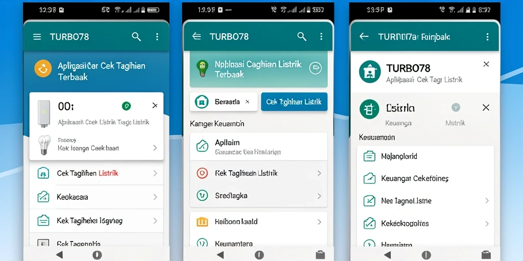 Screenshot utama TURBO78 dengan tampilan antarmuka cek tagihan listrik.